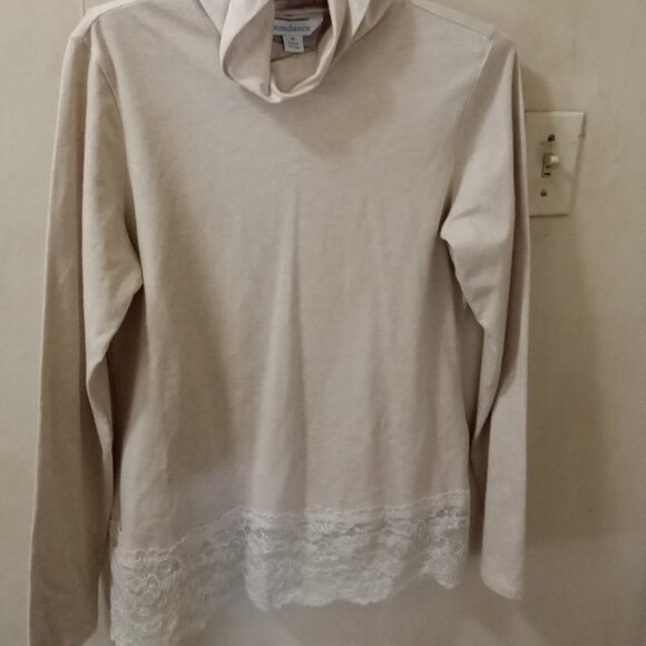 Sundance Tops - Sundance Sz M beige lightweight Turtleneck top with lace on bottom